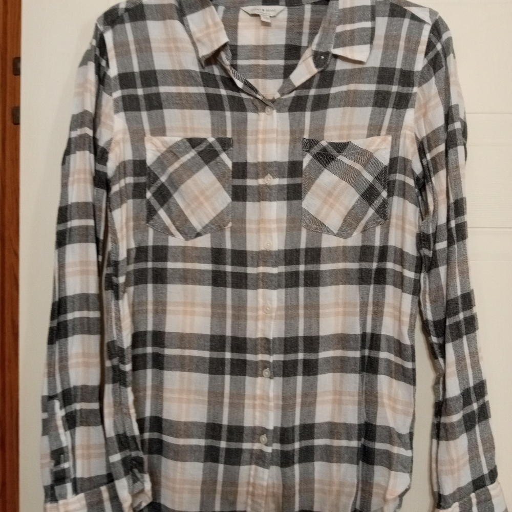 Lucky Brand Black and Tan Plaid Shirt